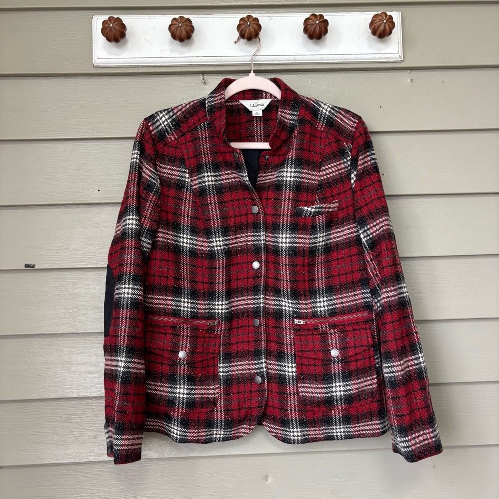 L.L. Bean Red and Black Blazer Classic Plaid Design